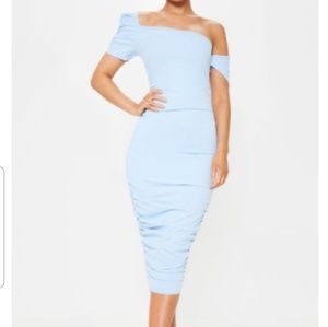 One shoulder Midi Dress with Ruched detail